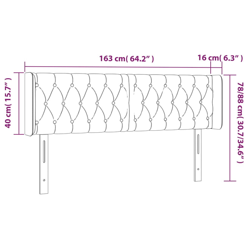 sengegavl med kanter 163x16x78/88 cm fløjl sort