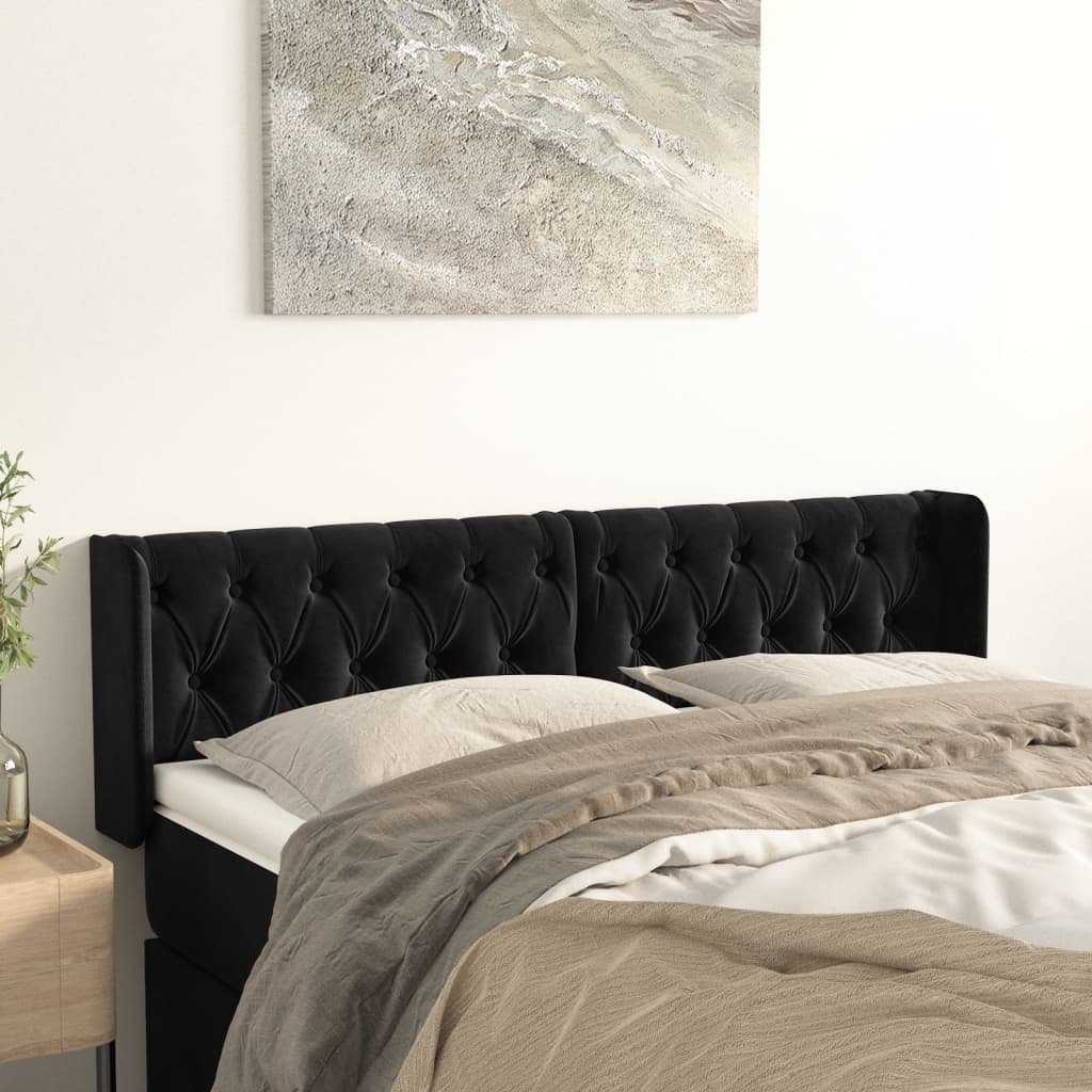 sengegavl med kanter 163x16x78/88 cm fløjl sort