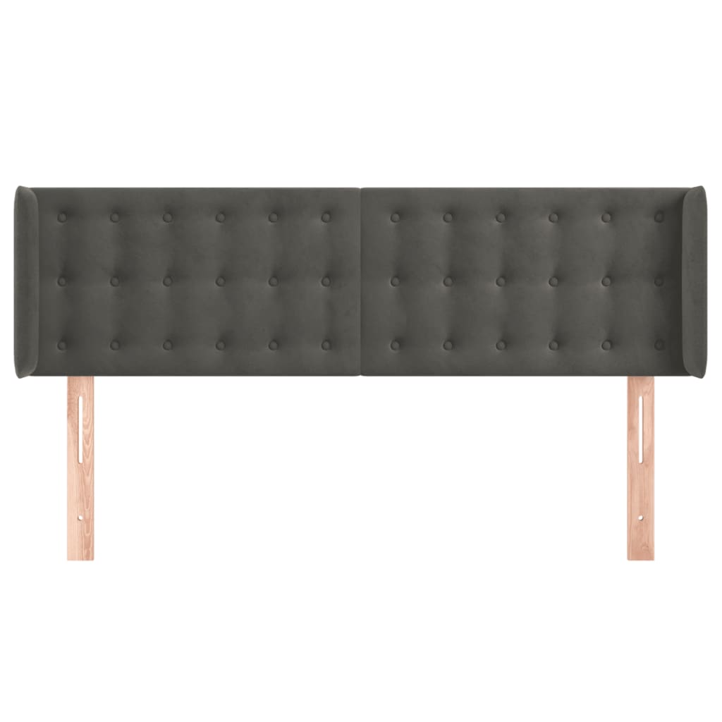 sengegavl med kanter 147x16x78/88 cm fløjl mørkegrå