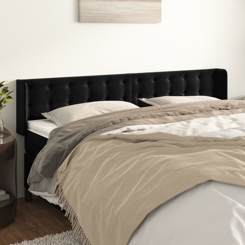 sengegavl med kanter 163x16x78/88 cm fløjl sort