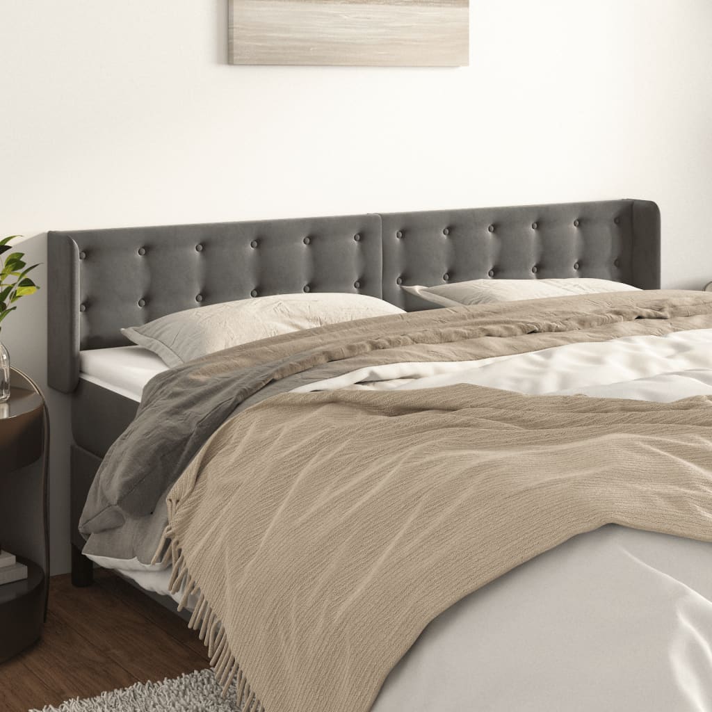 sengegavl med kanter 183x16x78/88 cm fløjl mørkegrå
