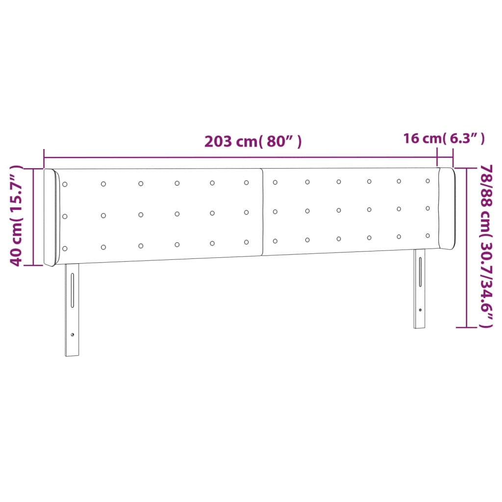 sengegavl med kanter 203x16x78/88 cm fløjl lyserød
