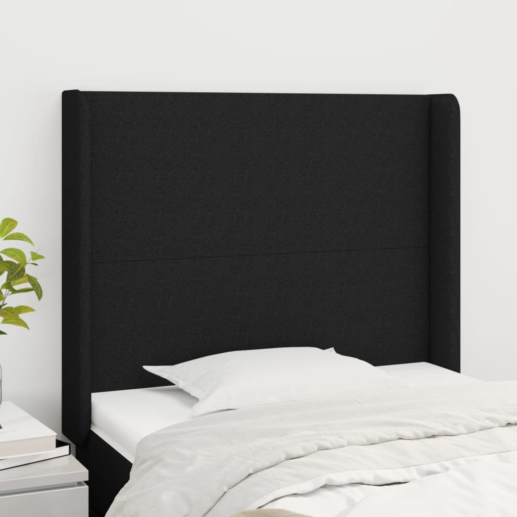 sengegavl med kanter 83x16x118/128 cm stof sort