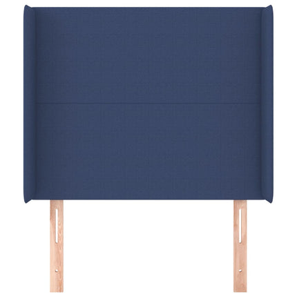 sengegavl med kanter 83x16x118/128 cm stof blå