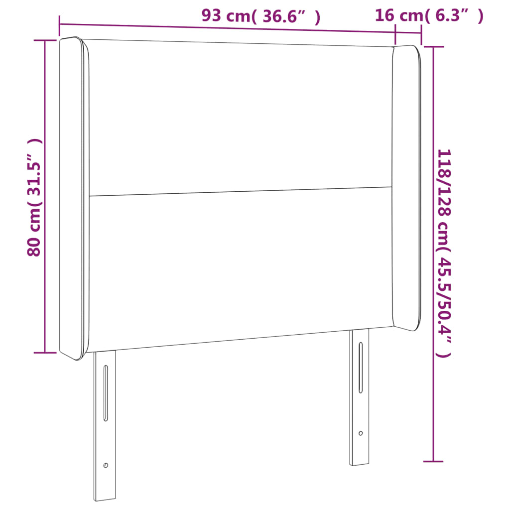 sengegavl med kanter 93x16x118/128 cm stof sort