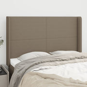 sengegavl med kanter 147x16x118/128 cm stof gråbrun