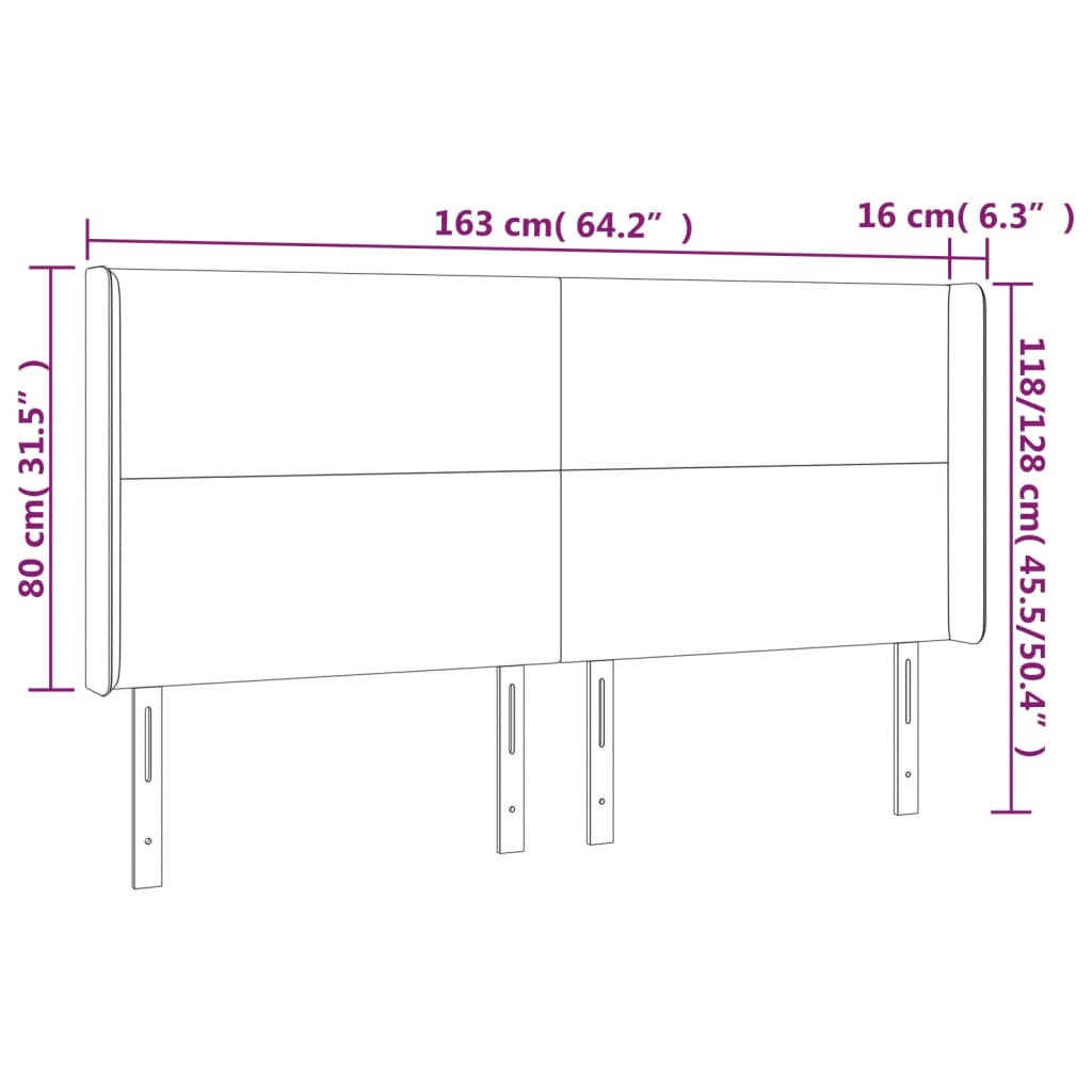 sengegavl med kanter 163x16x118/128 cm stof sort