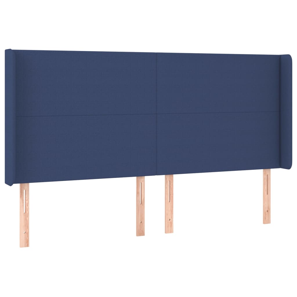 sengegavl med kanter 183x16x118/128 cm stof blå