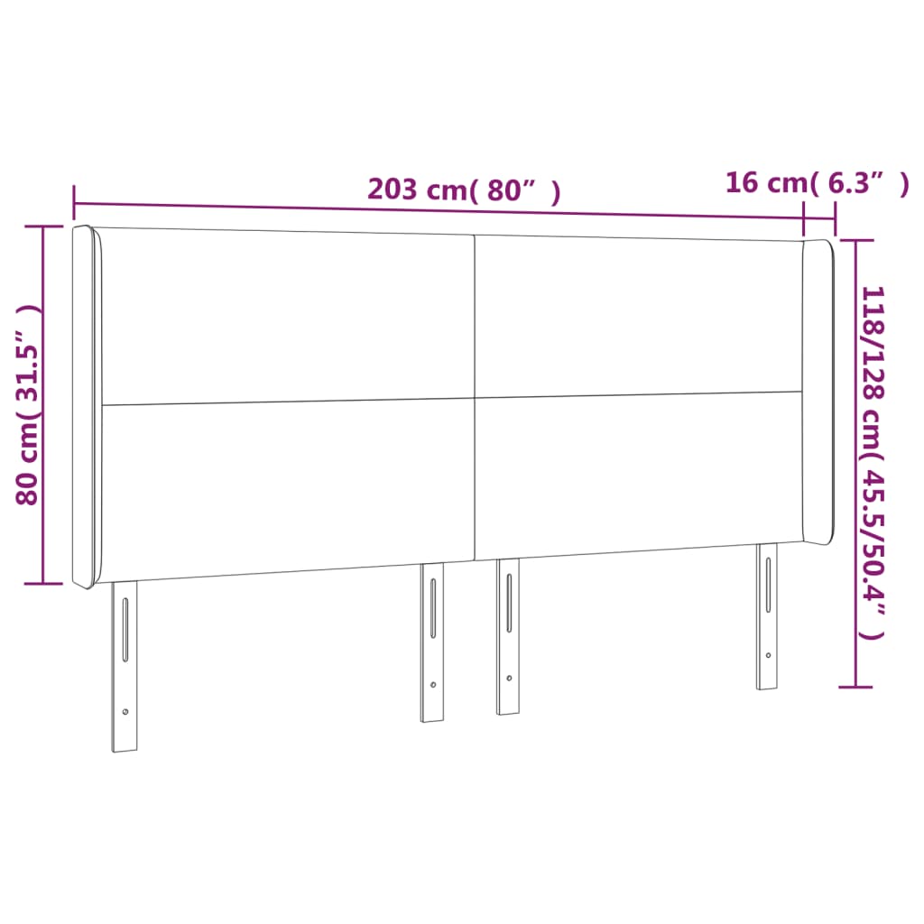 sengegavl med kanter 203x16x118/128 cm stof cremefarvet