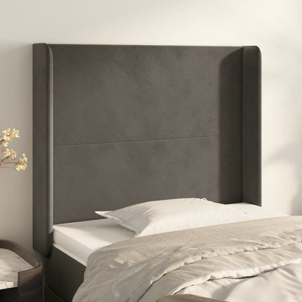 sengegavl med kanter 83x16x118/128 cm fløjl mørkegrå