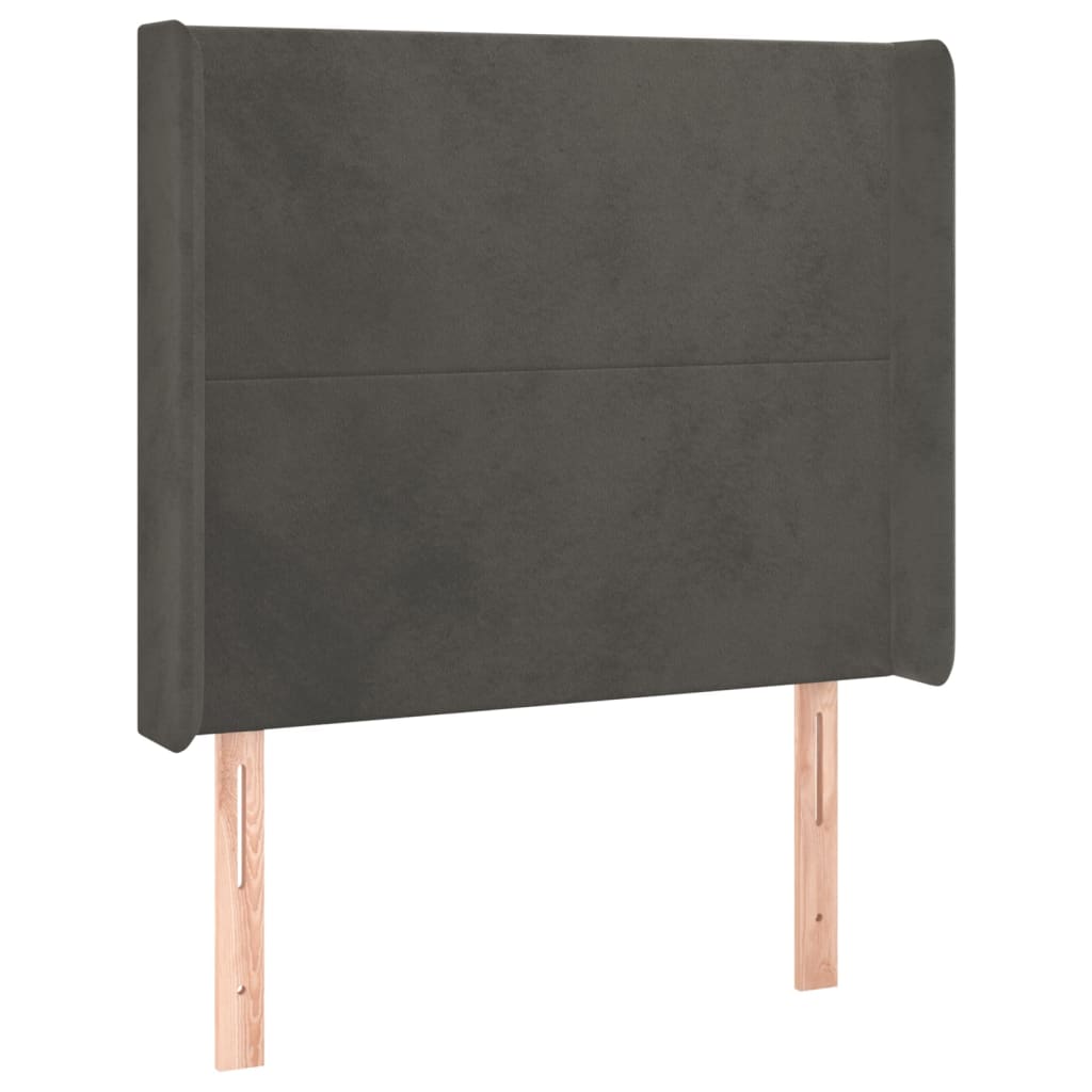 sengegavl med kanter 93x16x118/128 cm fløjl mørkegrå