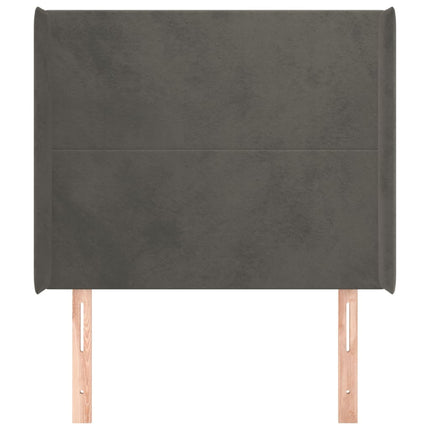 sengegavl med kanter 93x16x118/128 cm fløjl mørkegrå