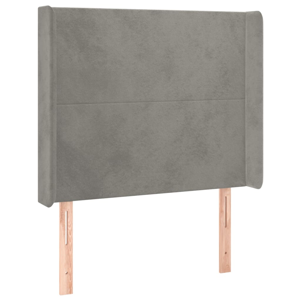sengegavl med kanter 103x16x118/128 cm fløjl lysegrå