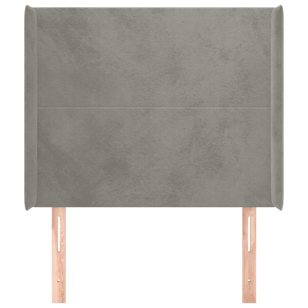 sengegavl med kanter 103x16x118/128 cm fløjl lysegrå