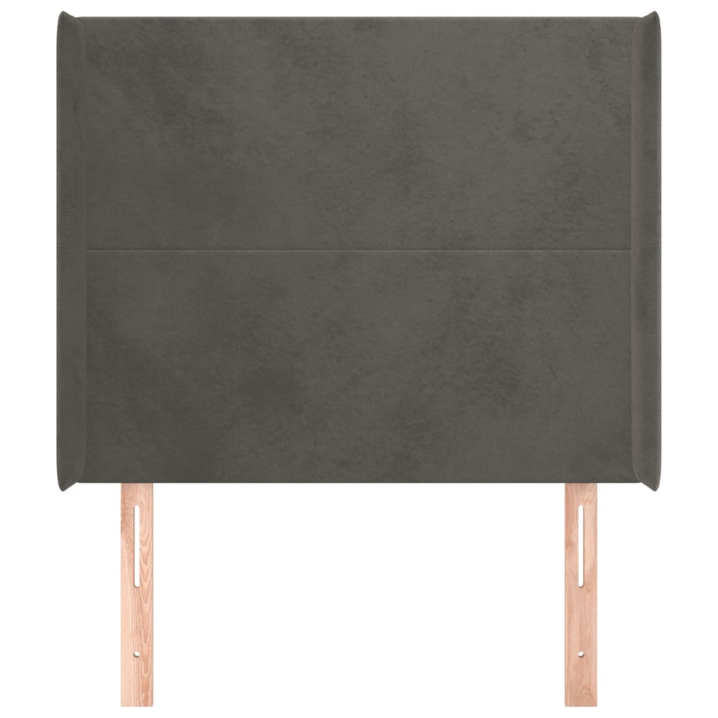 sengegavl med kanter 103x16x118/128 cm fløjl mørkegrå