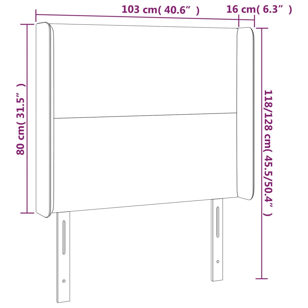 sengegavl med kanter 103x16x118/128 cm fløjl sort