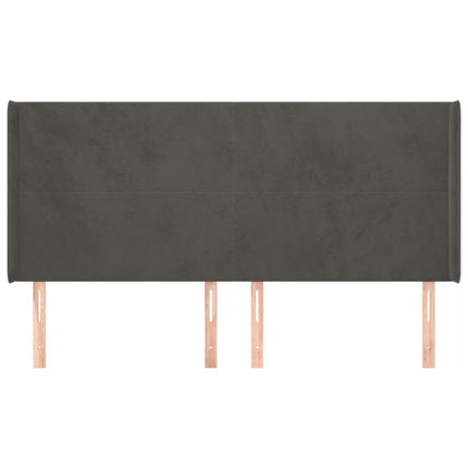 sengegavl med kanter 163x16x118/128 cm fløjl mørkegrå