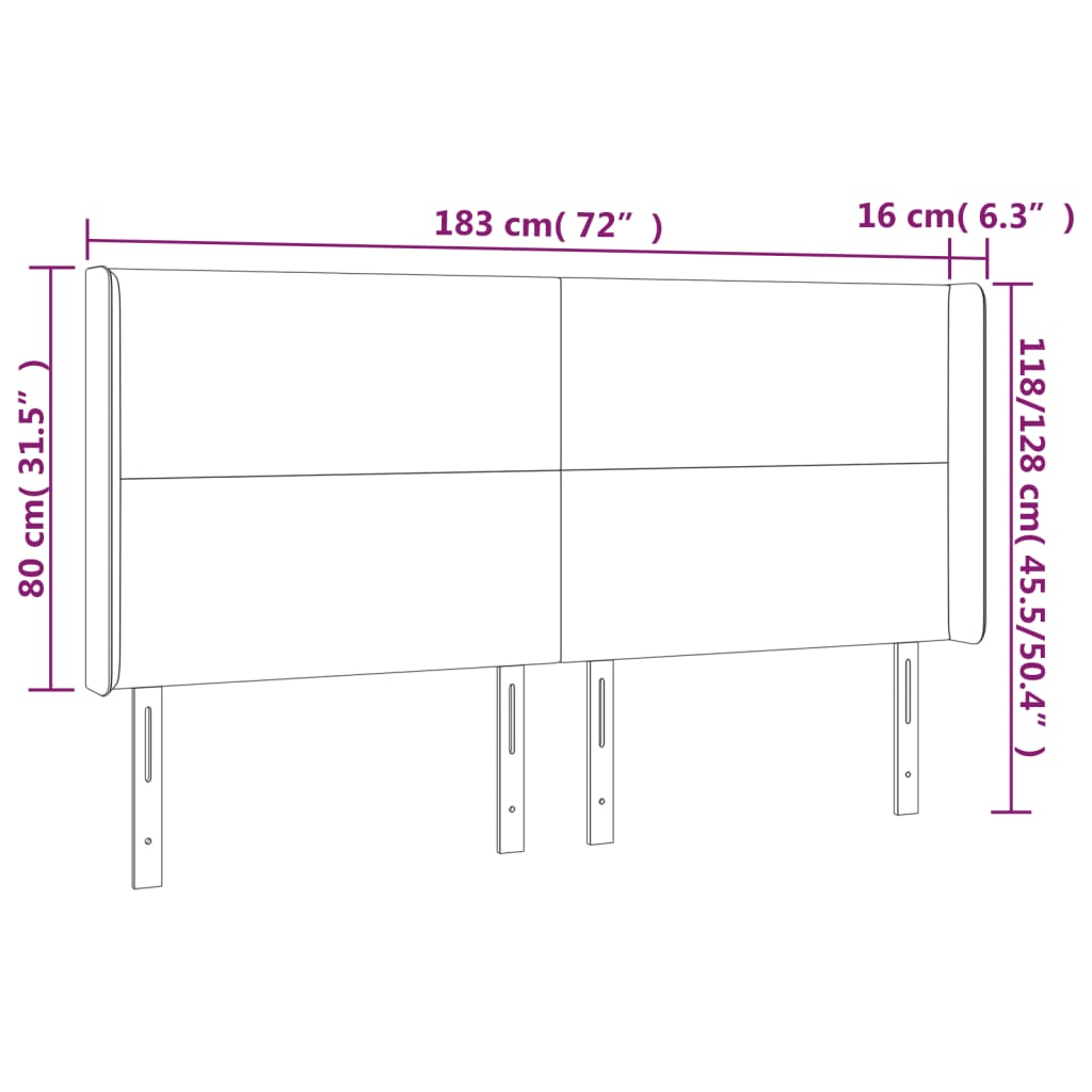 sengegavl med kanter 183x16x118/128 cm fløjl sort