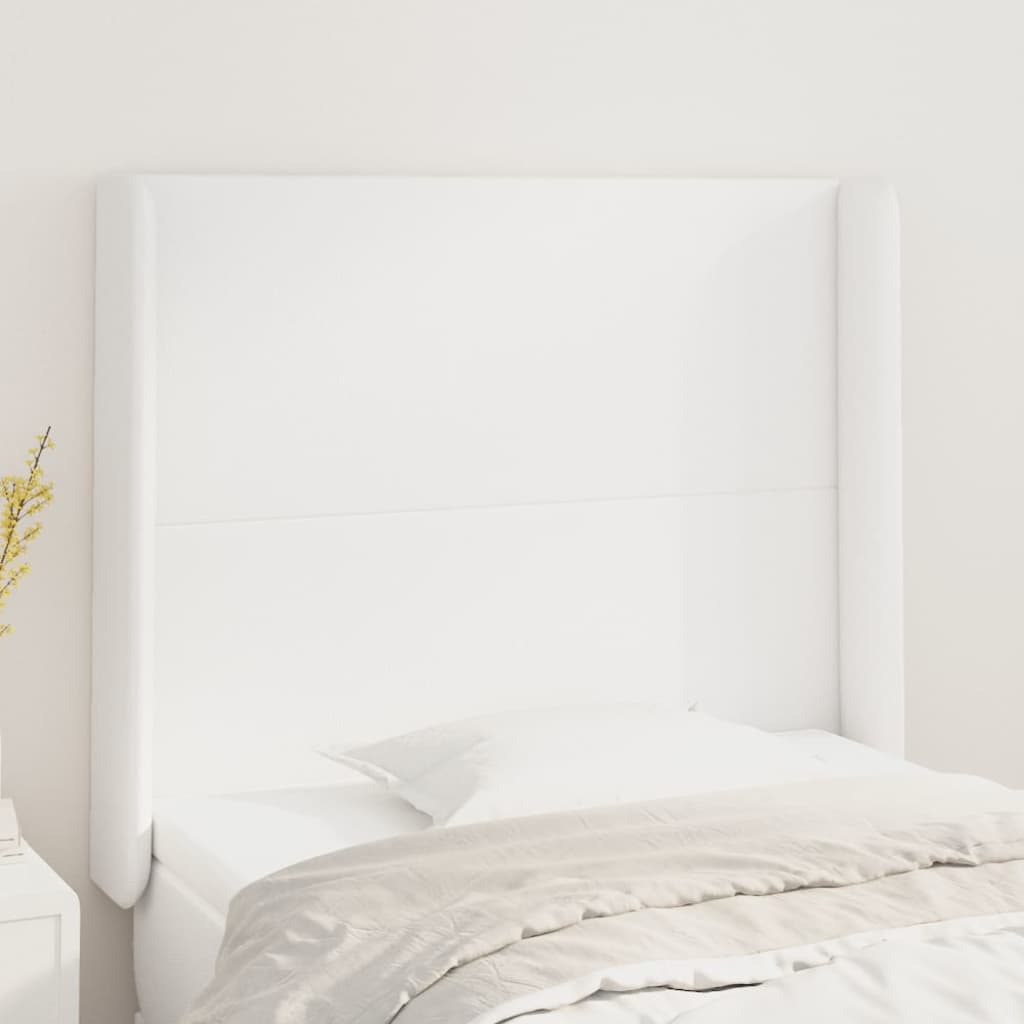sengegavl med kanter 93x16x118/128 cm kunstlæder hvid