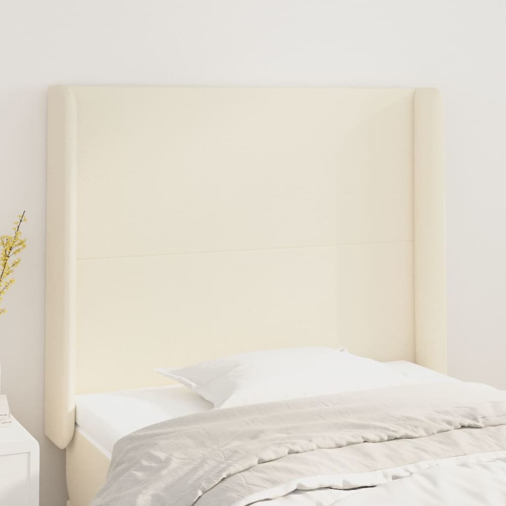sengegavl med kanter 103x16x118/128 cm kunstlæder cremefarvet