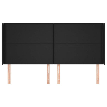 sengegavl med kanter 163x16x118/128 cm kunstlæder sort