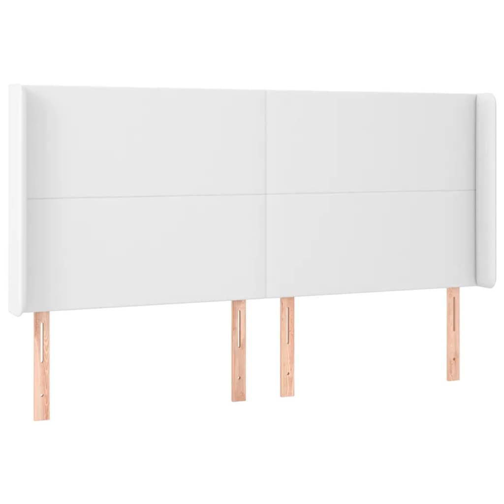 sengegavl med kanter 183x16x118/128 cm kunstlæder hvid