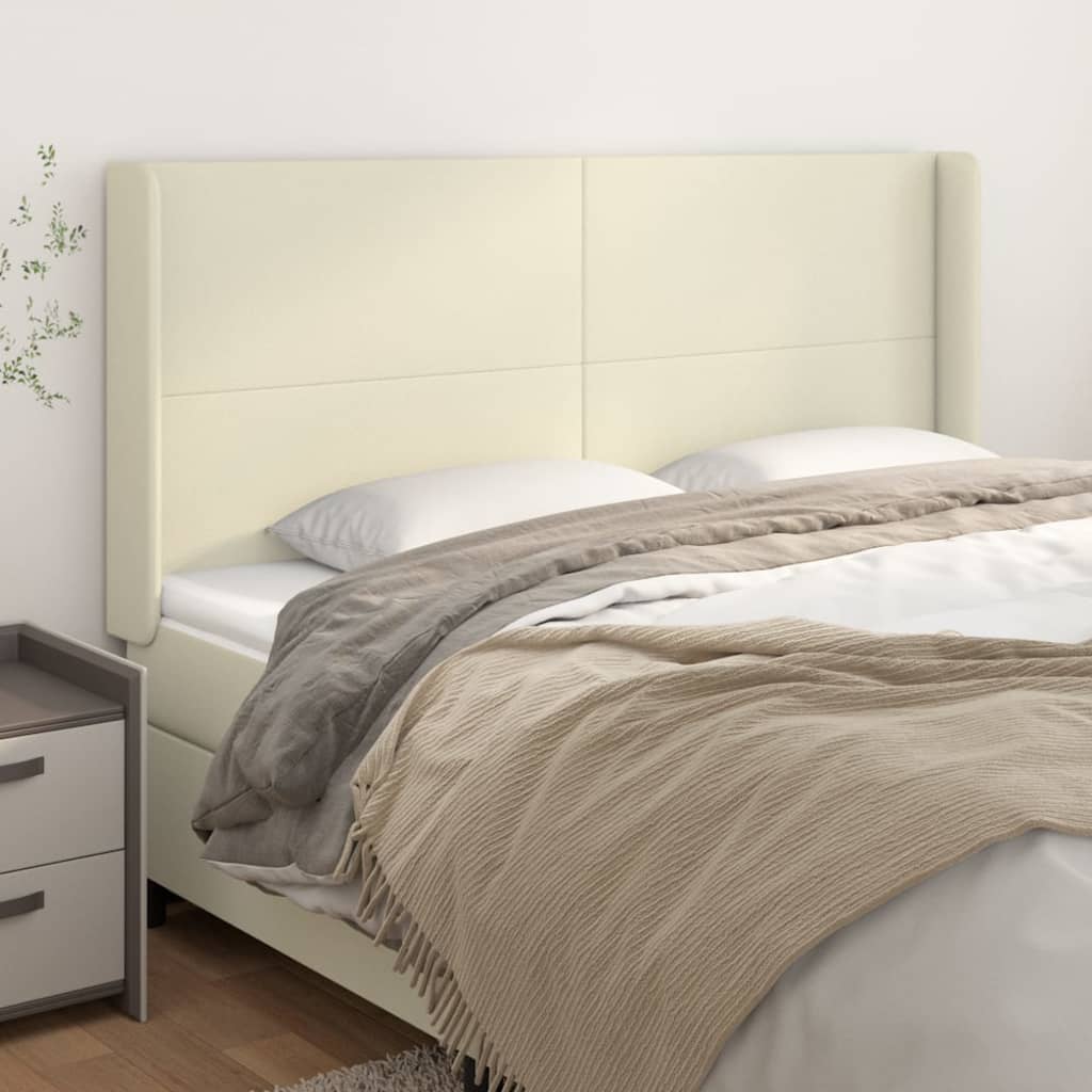sengegavl med kanter 183x16x118/128 cm kunstlæder cremefarvet