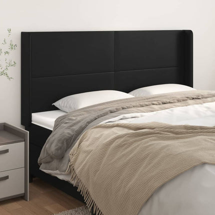 sengegavl med kanter 203x16x118/128 cm kunstlæder sort