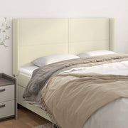 sengegavl med kanter 203x16x118/128 cm kunstlæder cremefarvet