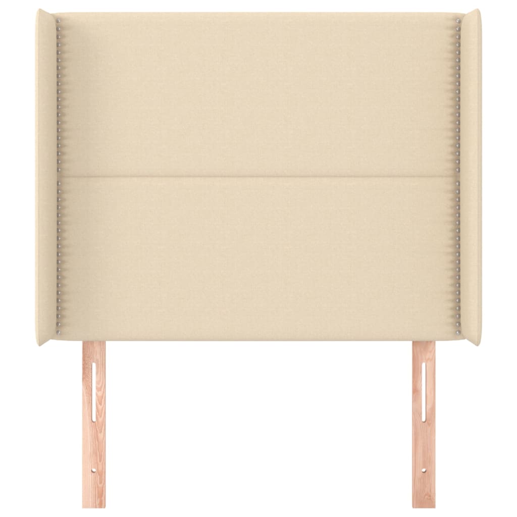 sengegavl med kanter 93x16x118/128 cm stof cremefarvet