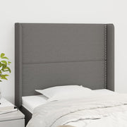 sengegavl med kanter 103x16x118/128 cm stof mørkegrå