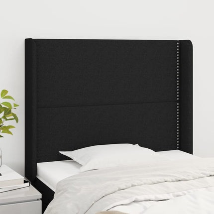 sengegavl med kanter 103x16x118/128 cm stof sort