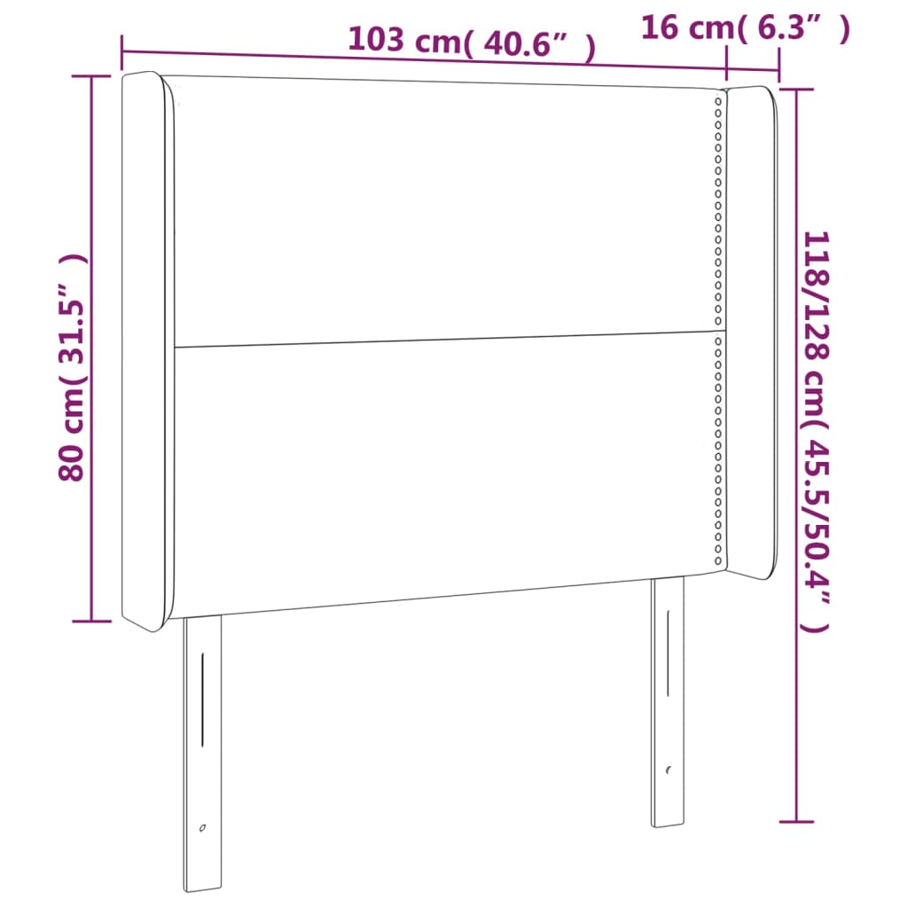 sengegavl med kanter 103x16x118/128 cm stof cremefarvet