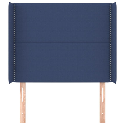 sengegavl med kanter 103x16x118/128 cm stof blå