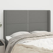 sengegavl med kanter 147x16x118/128 cm stof mørkegrå