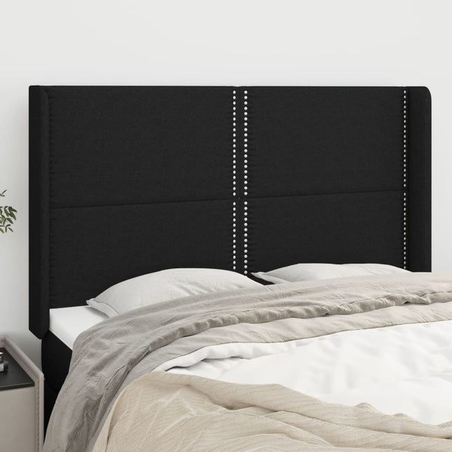 sengegavl med kanter 147x16x118/128 cm stof sort