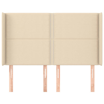 sengegavl med kanter 147x16x118/128 cm stof cremefarvet