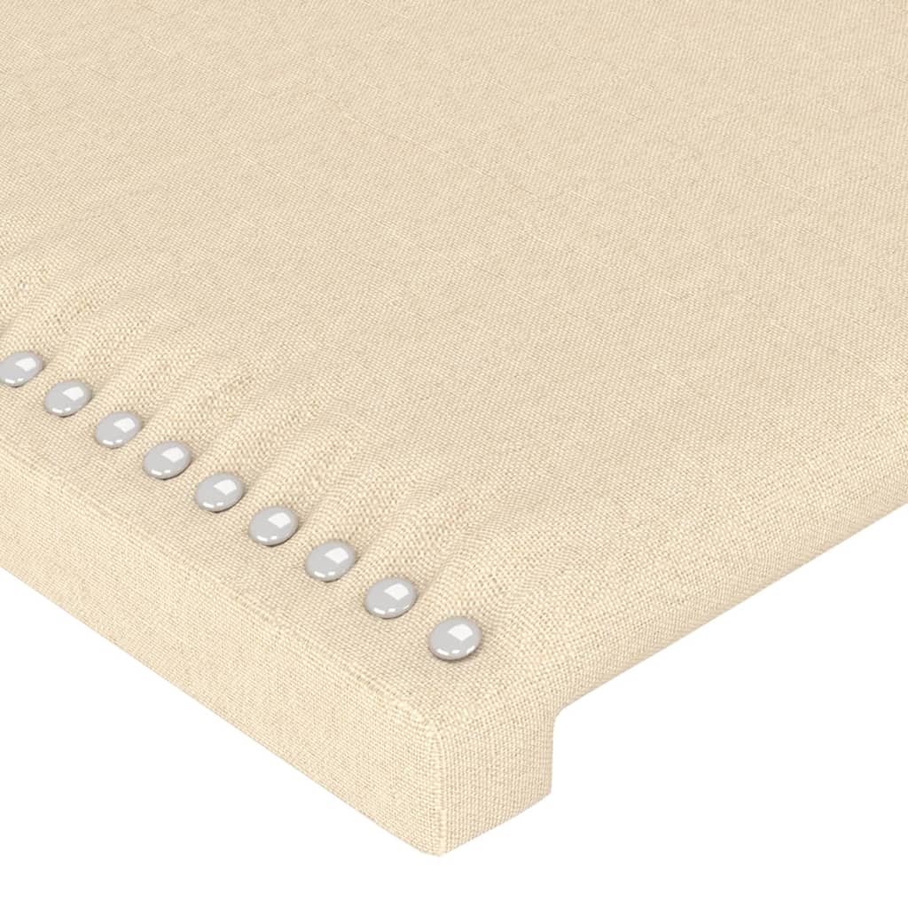 sengegavl med kanter 147x16x118/128 cm stof cremefarvet