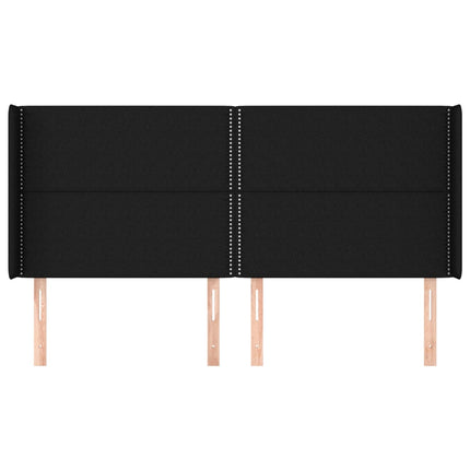 sengegavl med kanter 163x16x118/128 cm stof sort