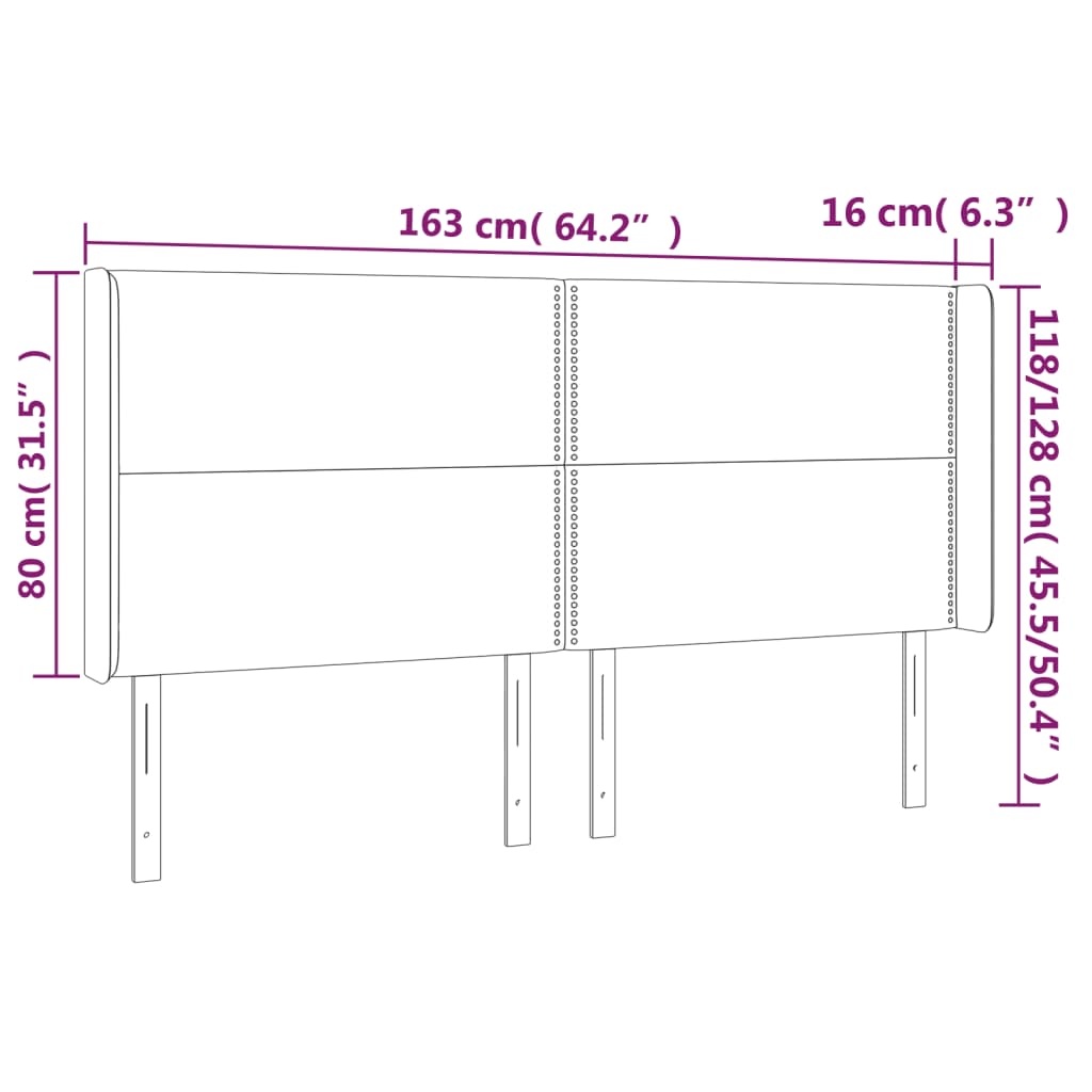 sengegavl med kanter 163x16x118/128 cm stof sort