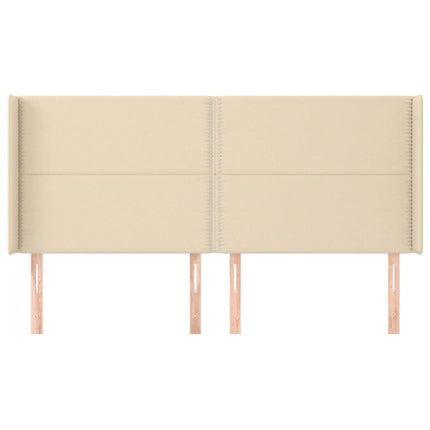 sengegavl med kanter 183x16x118/128 cm stof cremefarvet