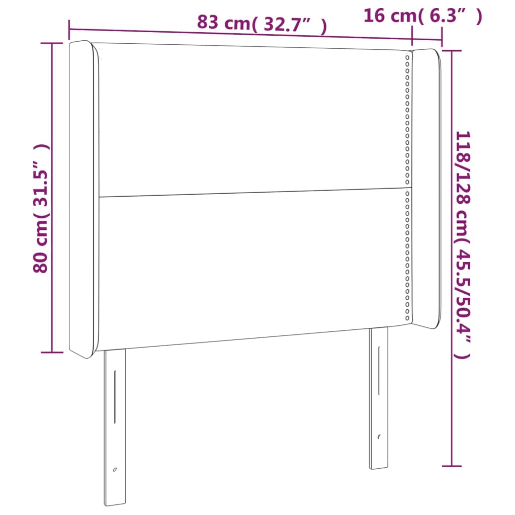 sengegavl med kanter 83x16x118/128 cm fløjl lyserød