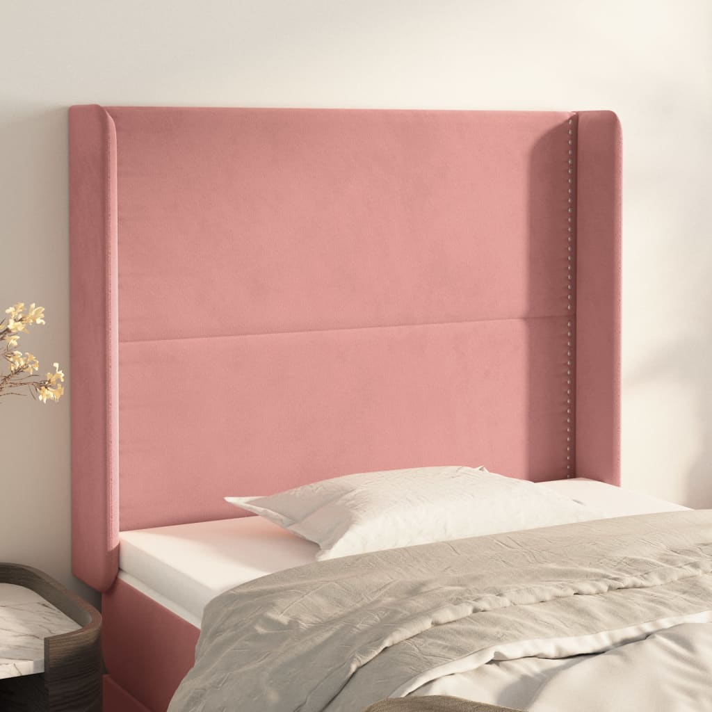 sengegavl med kanter 83x16x118/128 cm fløjl lyserød