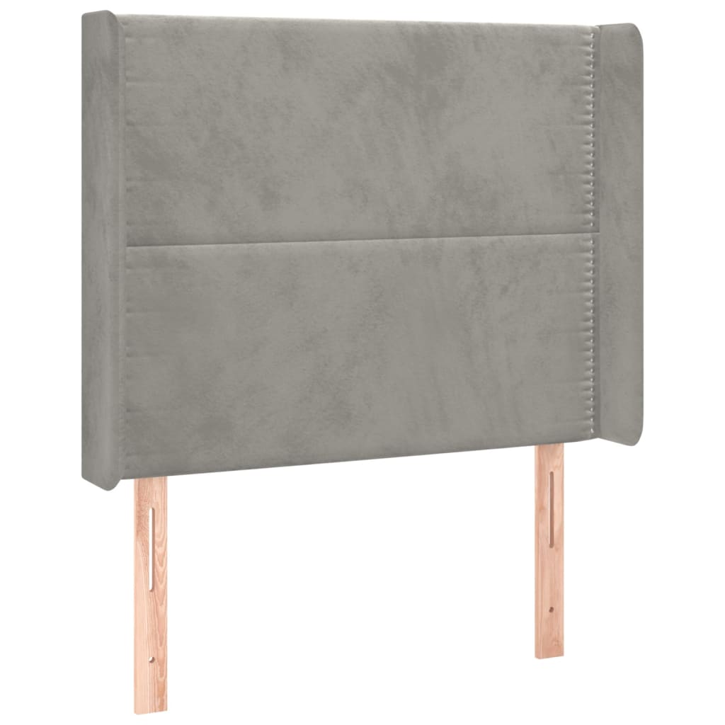sengegavl med kanter 103x16x118/128 cm fløjl lysegrå