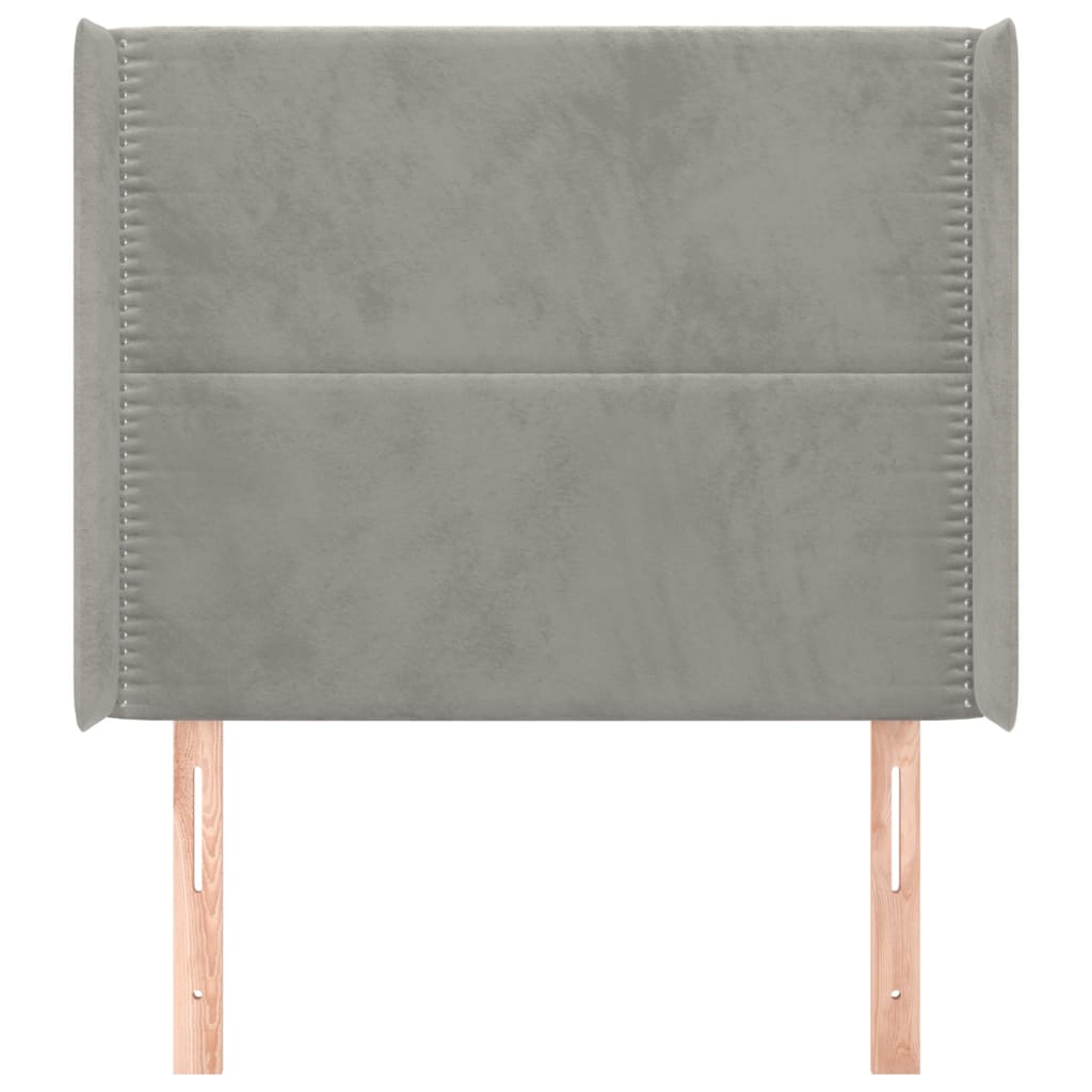 sengegavl med kanter 103x16x118/128 cm fløjl lysegrå