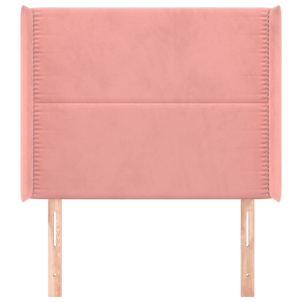 sengegavl med kanter 103x16x118/128 cm fløjl lyserød