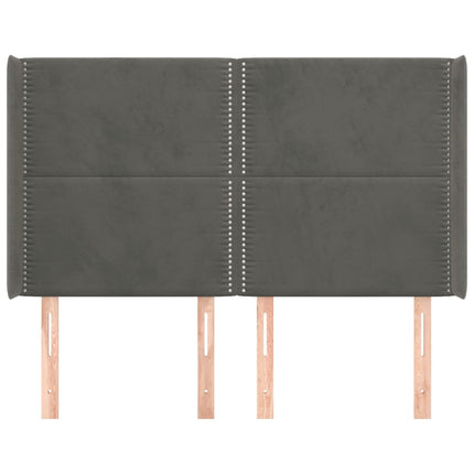 sengegavl med kanter 147x16x118/128 cm fløjl mørkegrå