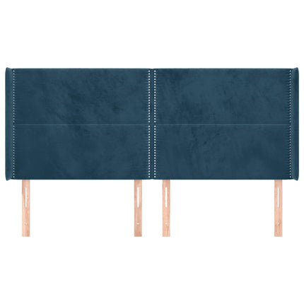 sengegavl med kanter 163x16x118/128 cm fløjl mørkeblå