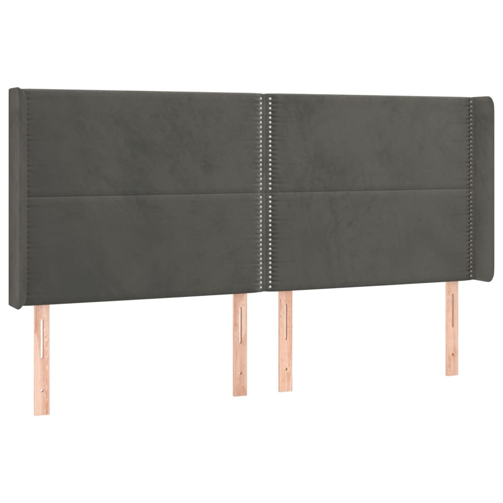 sengegavl med kanter 203x16x118/128 cm fløjl mørkegrå