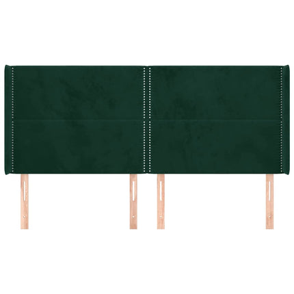 sengegavl med kanter 203x16x118/128 cm fløjl mørkegrøn